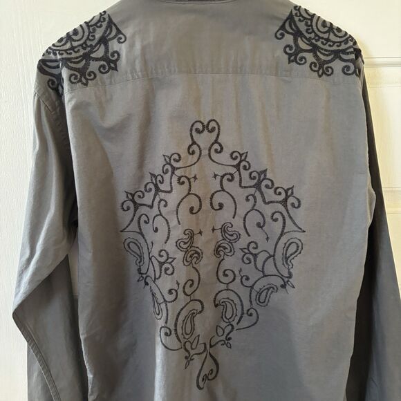 Guess Mens Y2K Grunge Button Shirt Grey XL Graphic Long Sleeve Cross Biker Angel - Picture 8 of 11